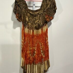 Boho Asymmetrical Dress in Brown and Orange